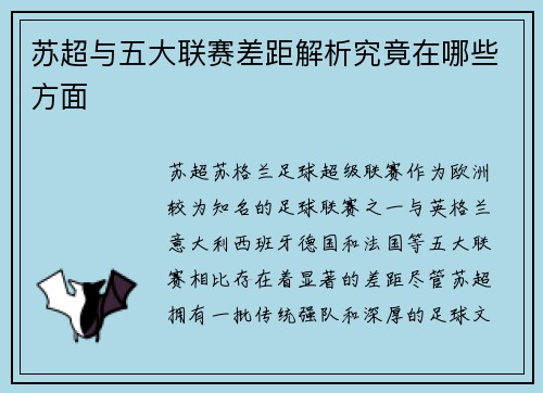苏超与五大联赛差距解析究竟在哪些方面